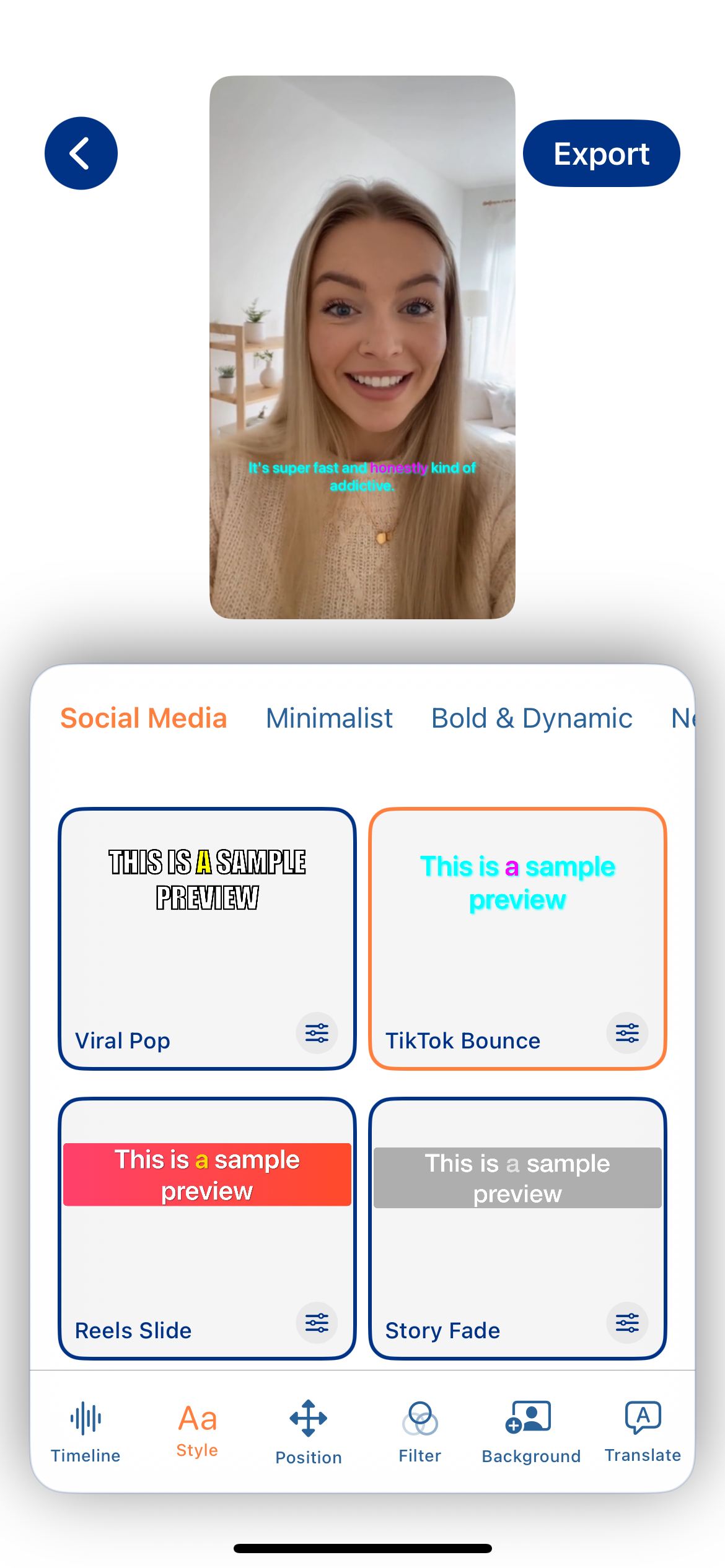 Captio App Screenshot - Preset Styles
